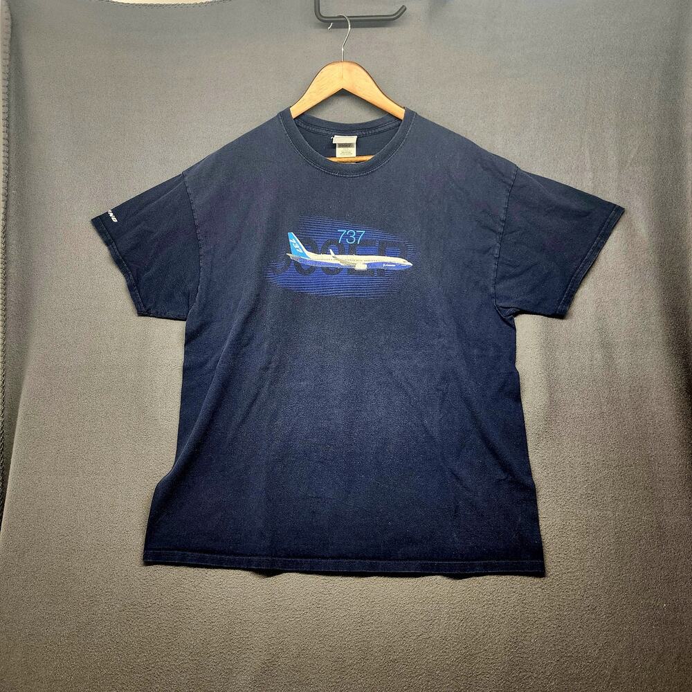 Boeing 737 T Shirt Men XL Blue Graphic Cotton Employee Promo Airplane Science